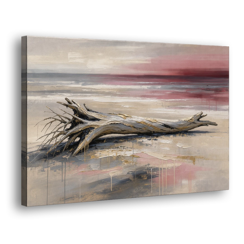 Driftwood Wall Art Under a Rose Dusk Sky - Canvas Wall Art - Side