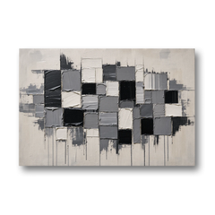 Dripping Grid of Black and Grey Squares - Canvas Wall Art - Front