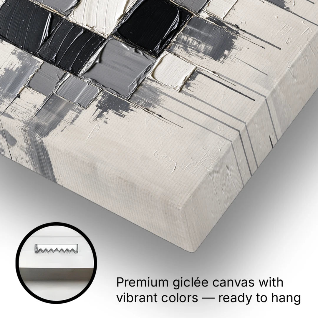 Dripping Grid of Black and Grey Squares - Canvas Wall Art - Gallery Wrap Corner
