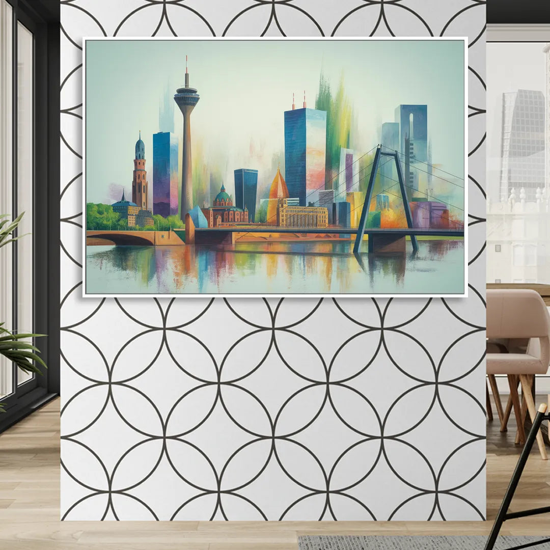 Dusseldorf Skyline Sitting Room - White Canvas Wall Art