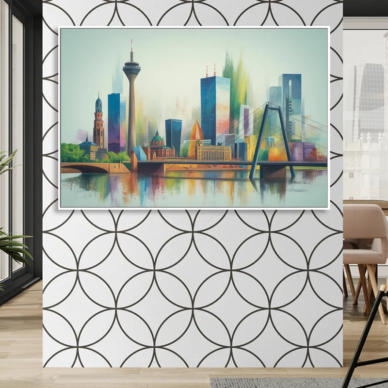Dusseldorf Skyline Sitting Room - White Canvas Wall Art