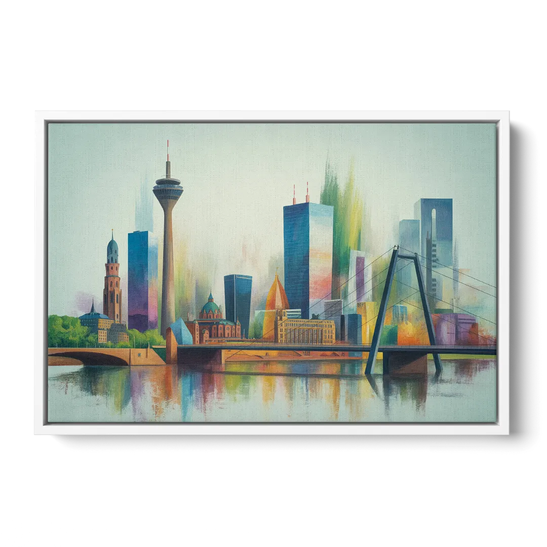 Dusseldorf Skyline Front - White Canvas Wall Art