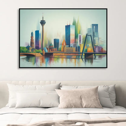 Dusseldorf Skyline Living Room - Black Canvas Wall Art