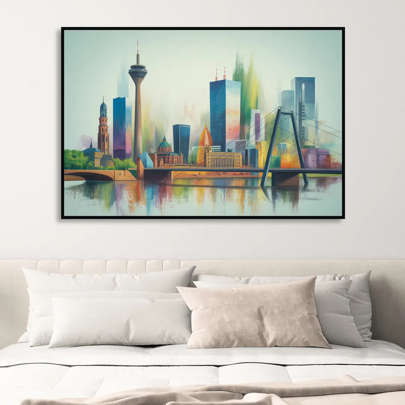 Dusseldorf Skyline Living Room - Black Canvas Wall Art