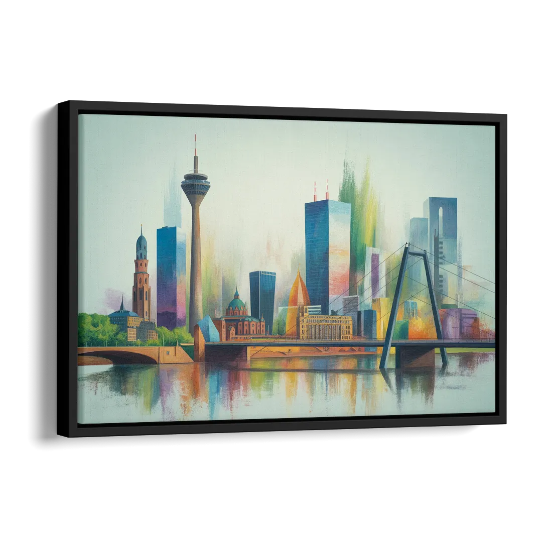 Dusseldorf Skyline Side - Black Canvas Wall Art