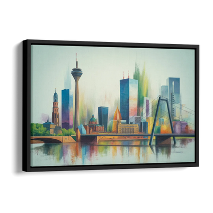 Dusseldorf Skyline Side - Black Canvas Wall Art