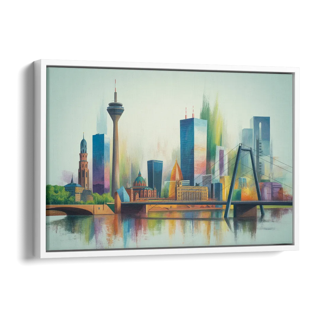 Dusseldorf Skyline Side - White Canvas Wall Art