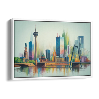 Dusseldorf Skyline Side - White Canvas Wall Art