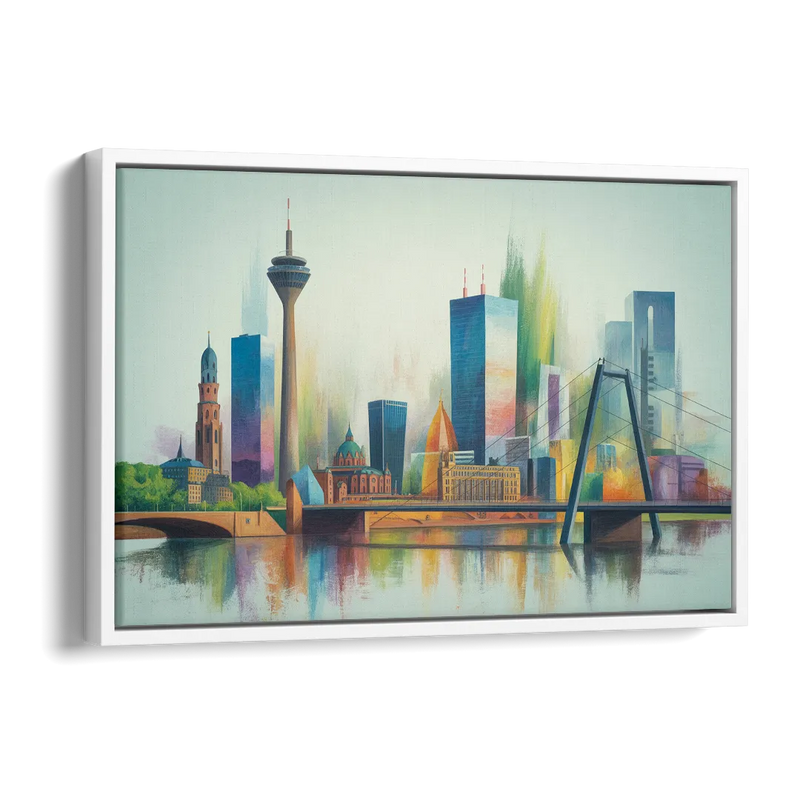 Dusseldorf Skyline Side - White Canvas Wall Art
