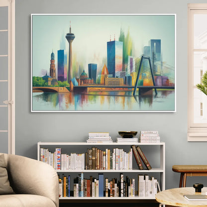 Dusseldorf Skyline Living Room - White Canvas Wall Art