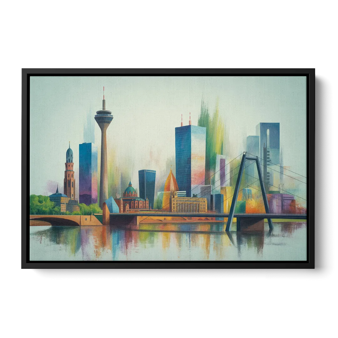 Dusseldorf Skyline Front - Black Canvas Wall Art