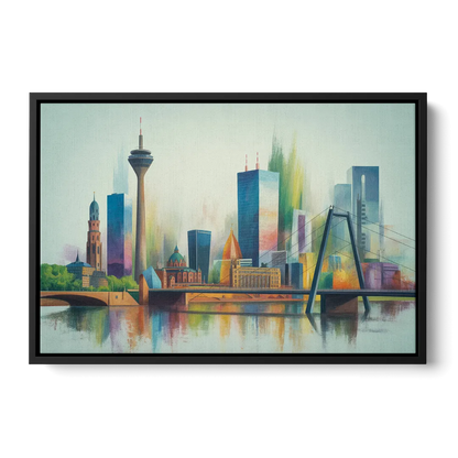 Dusseldorf Skyline Front - Black Canvas Wall Art
