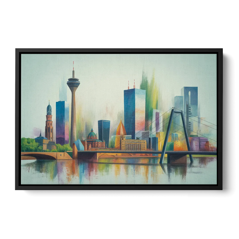 Dusseldorf Skyline Front - Black Canvas Wall Art
