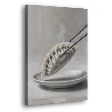 Dumpling Painting with Chopsticks and Steam - Canvas Wall Art - Side