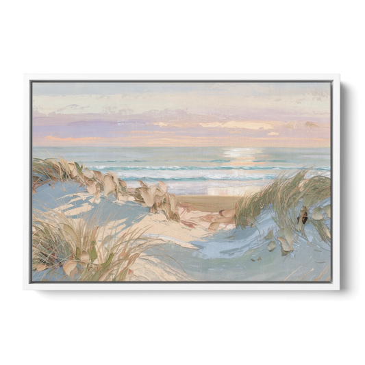 Dune Grass Path to a Pastel Sea for the Bedroom - White Framed Canvas Wall Art - Front