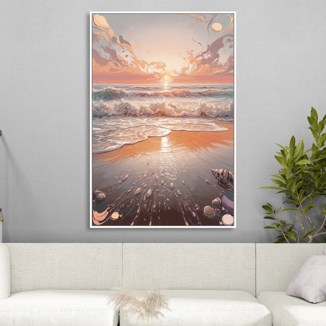 Dunedin Coastal Sunrise Sitting Room - White Canvas Wall Art