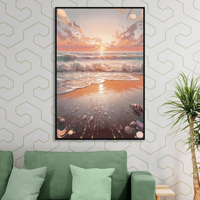 Dunedin Coastal Sunrise Living Room - Black Canvas Wall Art