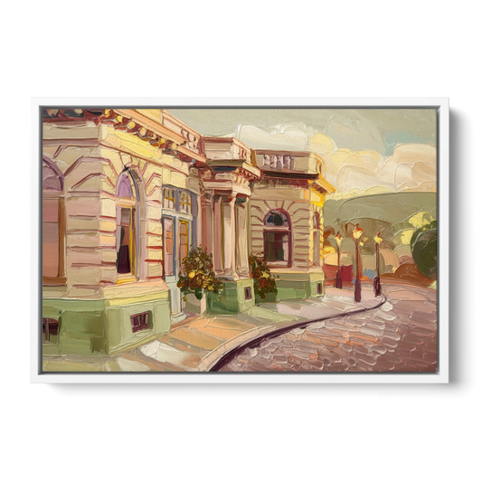 Dunedin Historic Architecture - White Framed Canvas Wall Art - Front