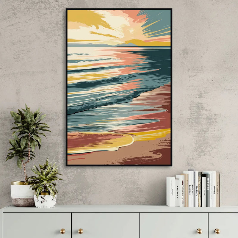 Dunedin Sunset Over Water Living Room - Black Canvas Wall Art
