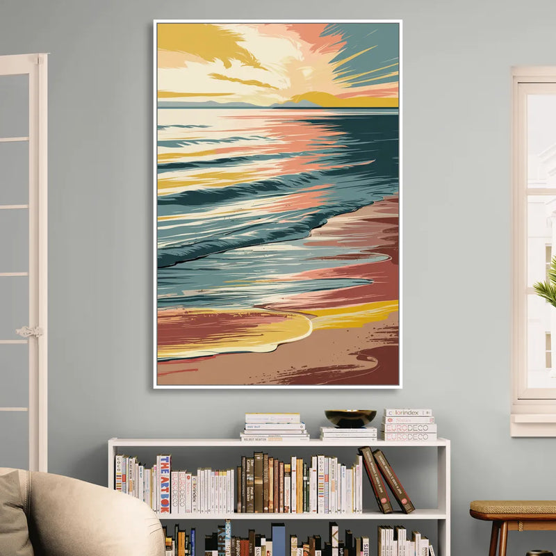 Dunedin Sunset Over Water Living Room - White Canvas Wall Art
