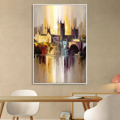 Durham Cityscape Reflection Sitting Room - White Canvas Wall Art