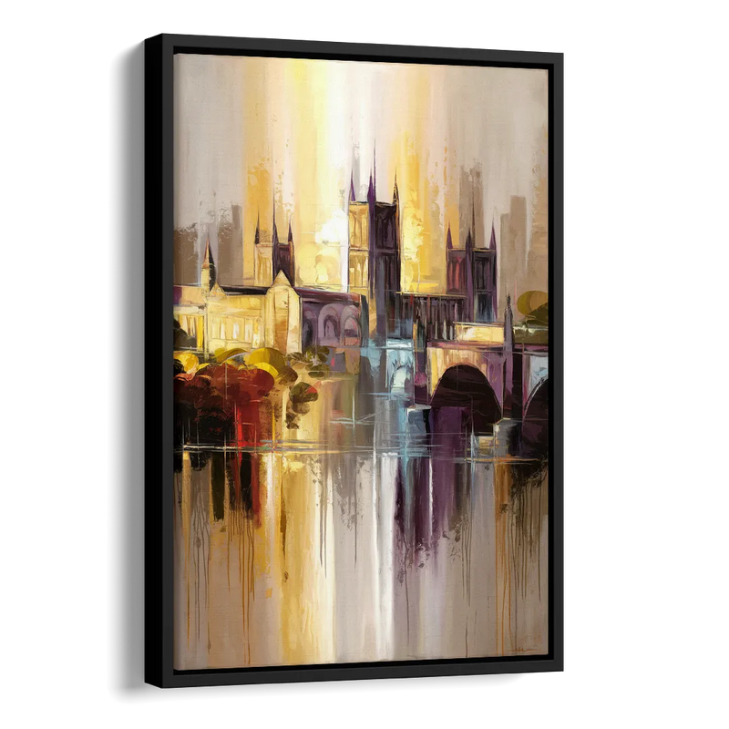 Durham Cityscape Reflection Side - Black Canvas Wall Art