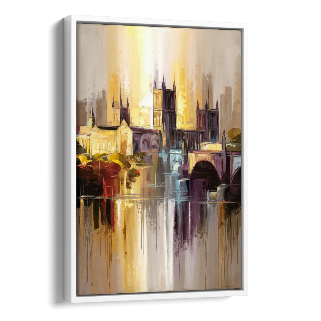 Durham Cityscape Reflection Side - White Canvas Wall Art