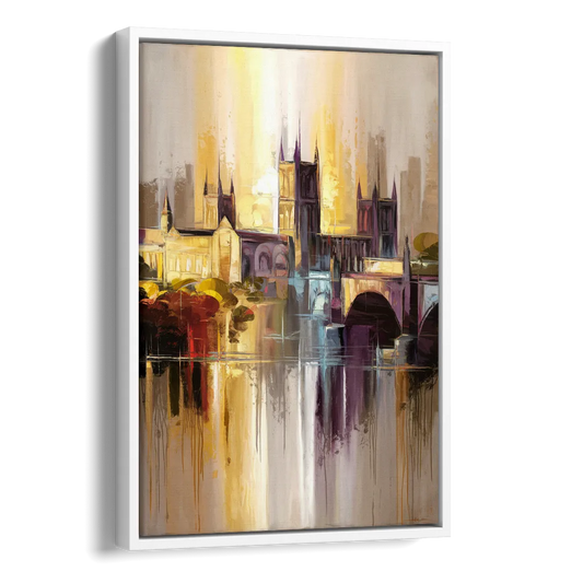 Durham Cityscape Reflection Side - White Canvas Wall Art