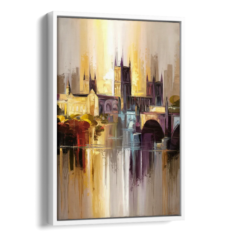 Durham Cityscape Reflection Side - White Canvas Wall Art