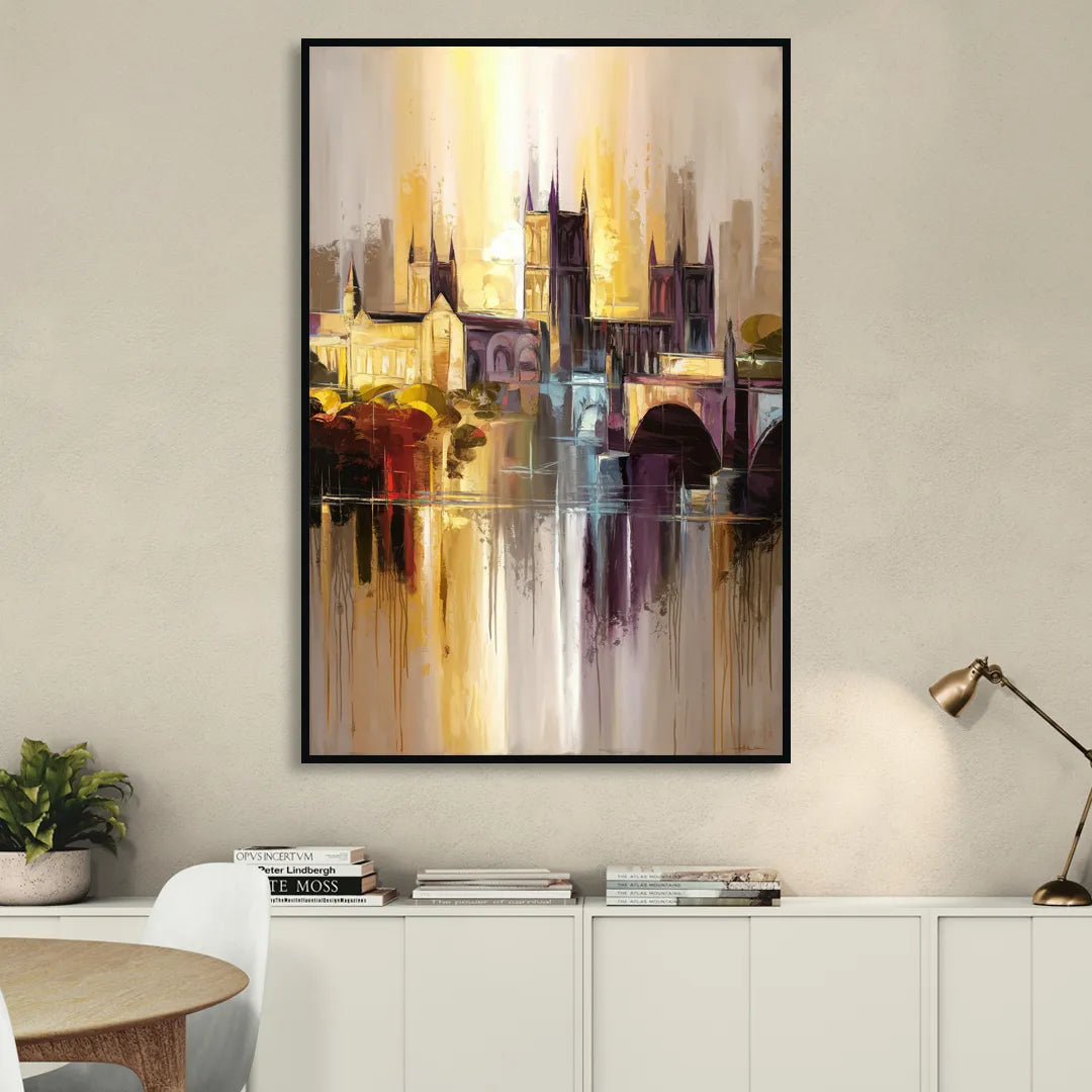 Durham Cityscape Reflection Living Room - Black Canvas Wall Art