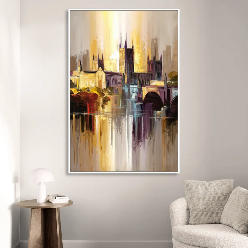 Durham Cityscape Reflection Living Room - White Canvas Wall Art