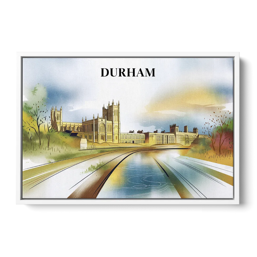 Durham Cultural Landmarks Front - White Canvas Wall Art