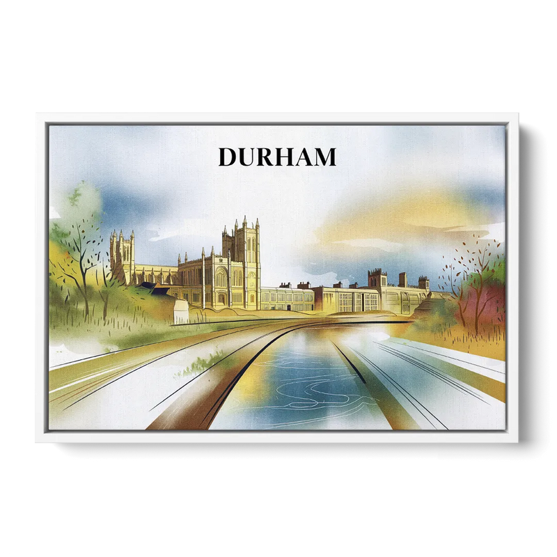 Durham Cultural Landmarks Front - White Canvas Wall Art