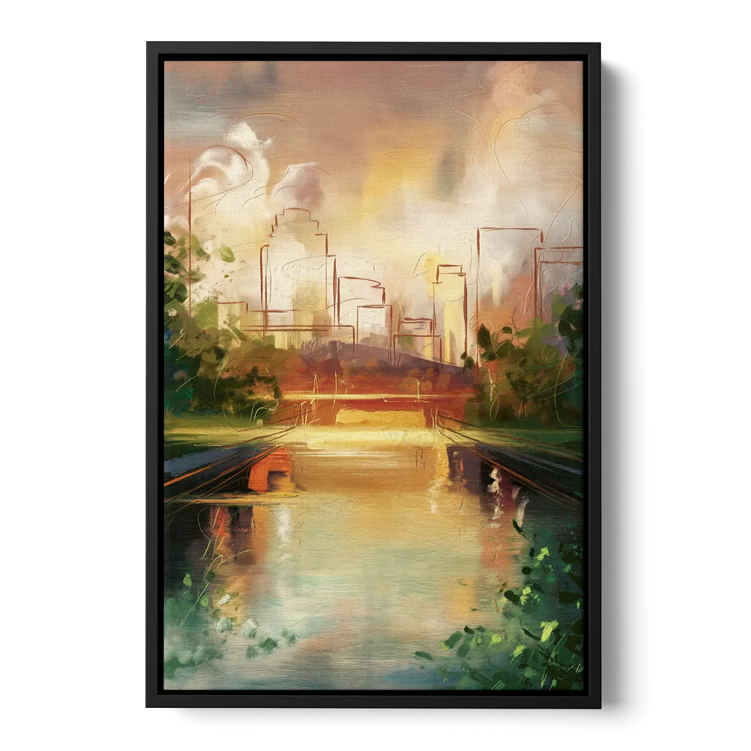 Durham Riverwalk Serenity Front - Black Canvas Wall Art