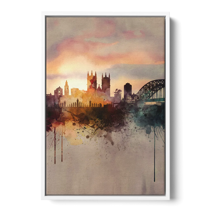 Durham Skyline at Sunset Front - White Canvas Wall Art