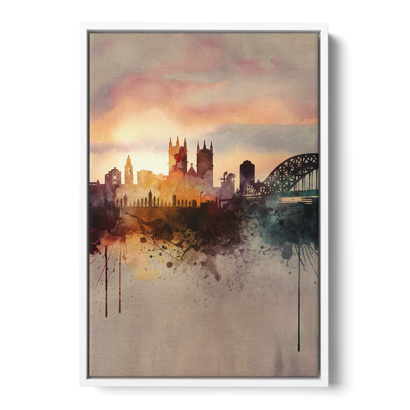 Durham Skyline at Sunset Front - White Canvas Wall Art