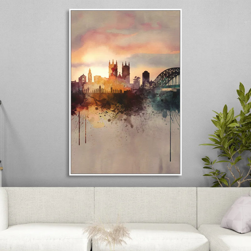 Durham Skyline at Sunset Sitting Room - White Canvas Wall Art