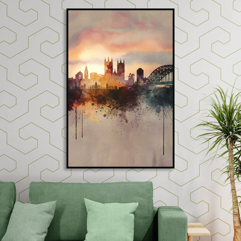 Durham Skyline at Sunset Living Room - Black Canvas Wall Art