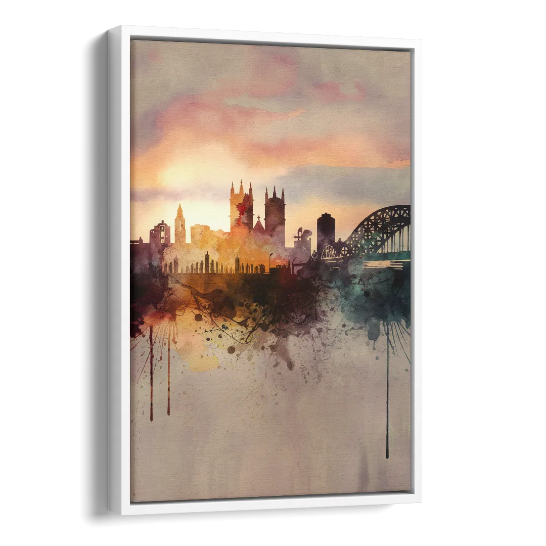 Durham Skyline at Sunset Side - White Canvas Wall Art