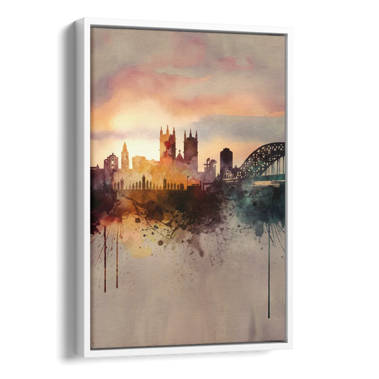 Durham Skyline at Sunset Side - White Canvas Wall Art