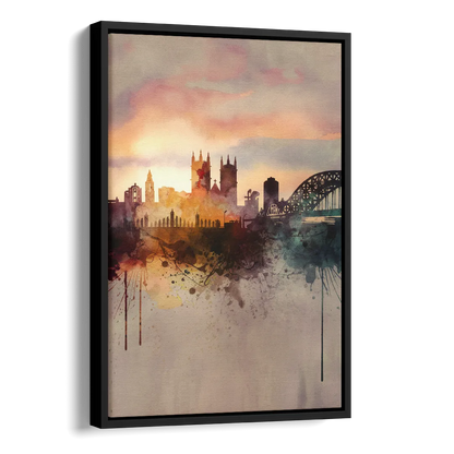 Durham Skyline at Sunset Side - Black Canvas Wall Art