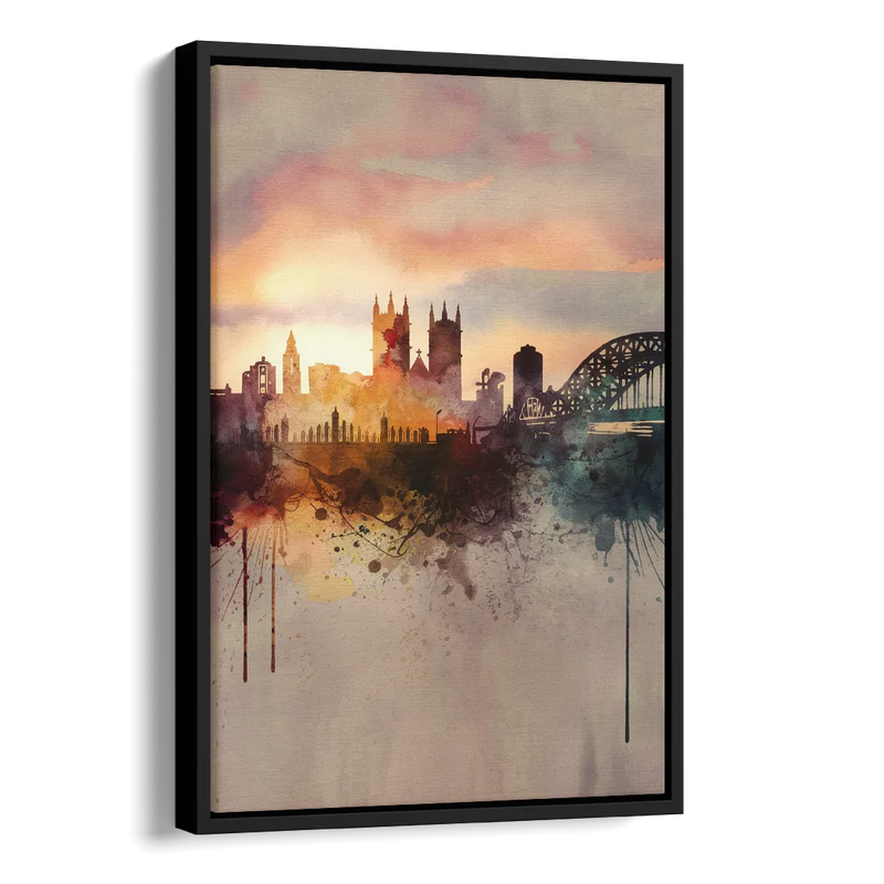 Durham Skyline at Sunset Side - Black Canvas Wall Art