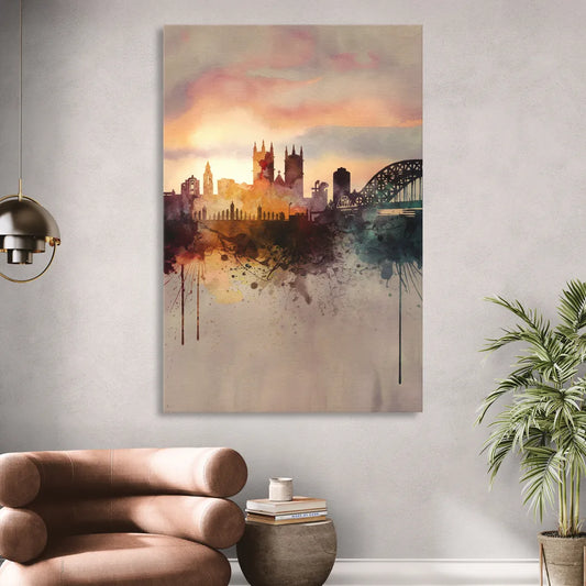 Durham Skyline at Sunset Living Room - Canvas Wall Art