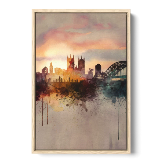 Durham Skyline at Sunset - Oak Framed Canvas Wall Art - Front