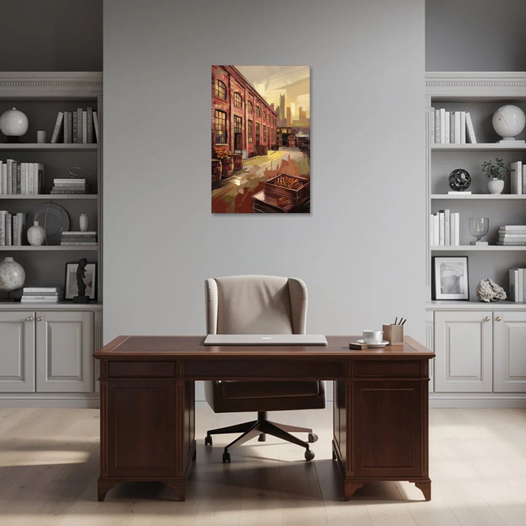 Durham Tobacco Warehouse Charm - Canvas Wall Art - Office - 24x36