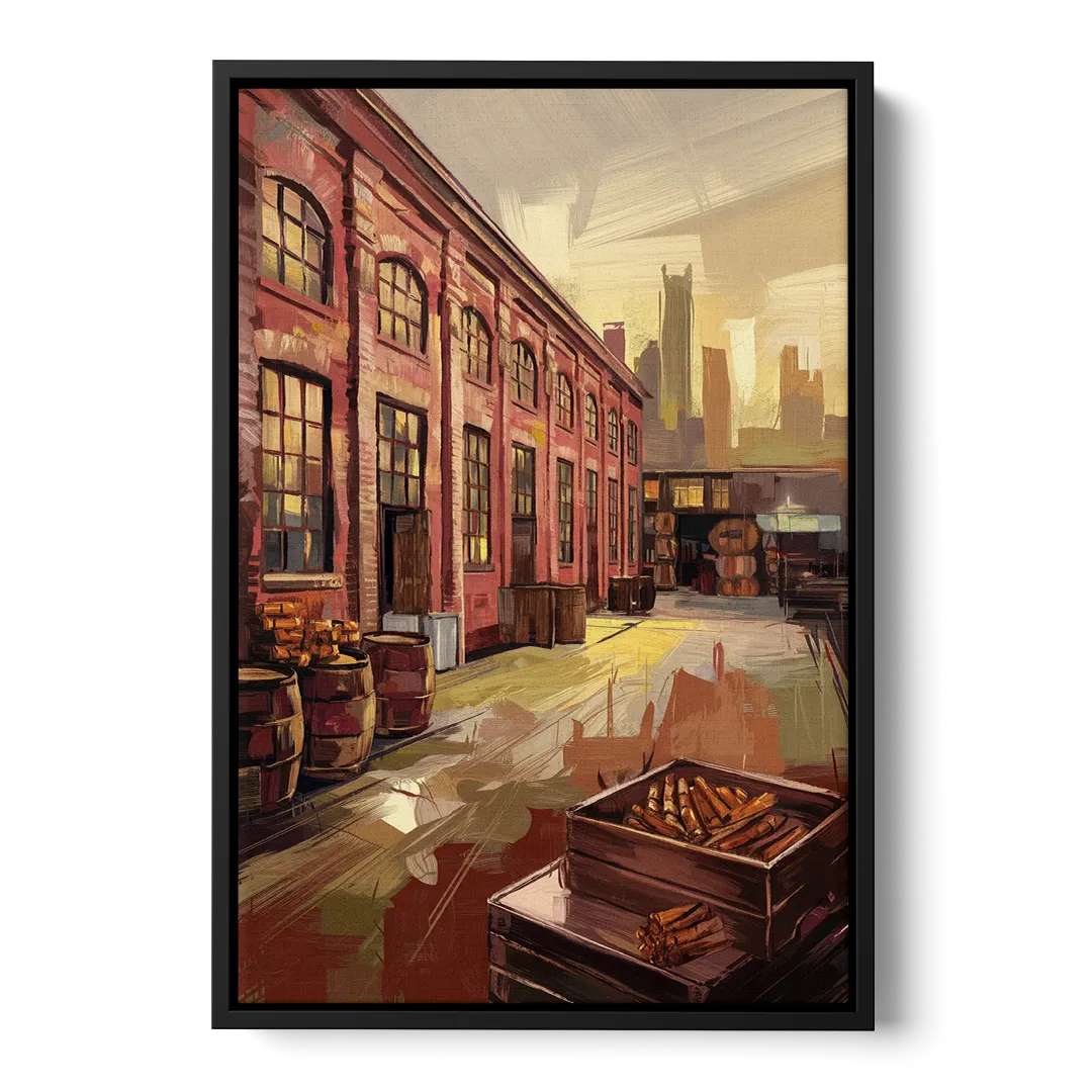 Durham Tobacco Warehouse Charm Front - Black Canvas Wall Art