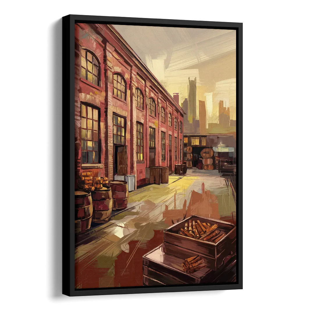 Durham Tobacco Warehouse Charm Side - Black Canvas Wall Art
