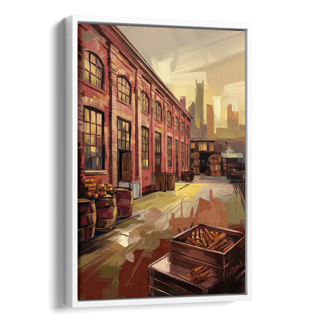 Durham Tobacco Warehouse Charm Side - White Canvas Wall Art
