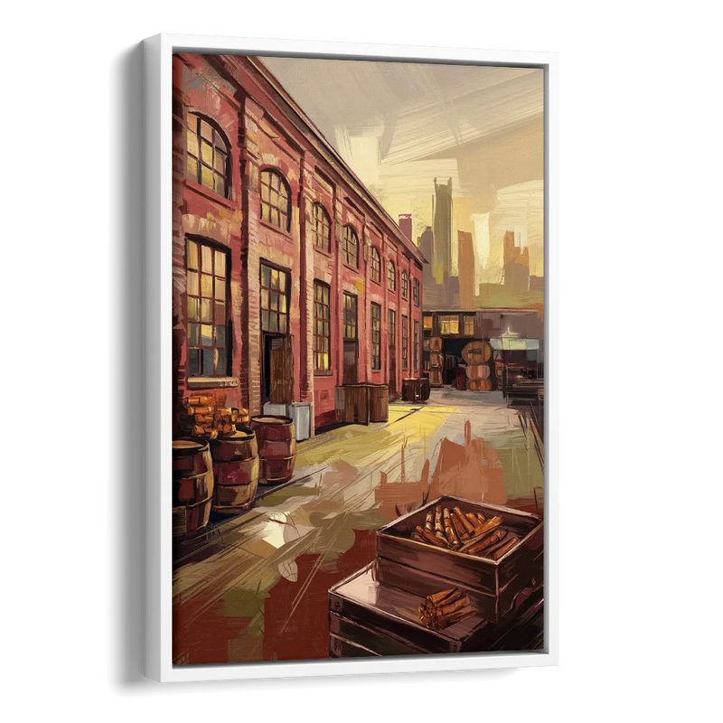 Durham Tobacco Warehouse Charm Side - White Canvas Wall Art