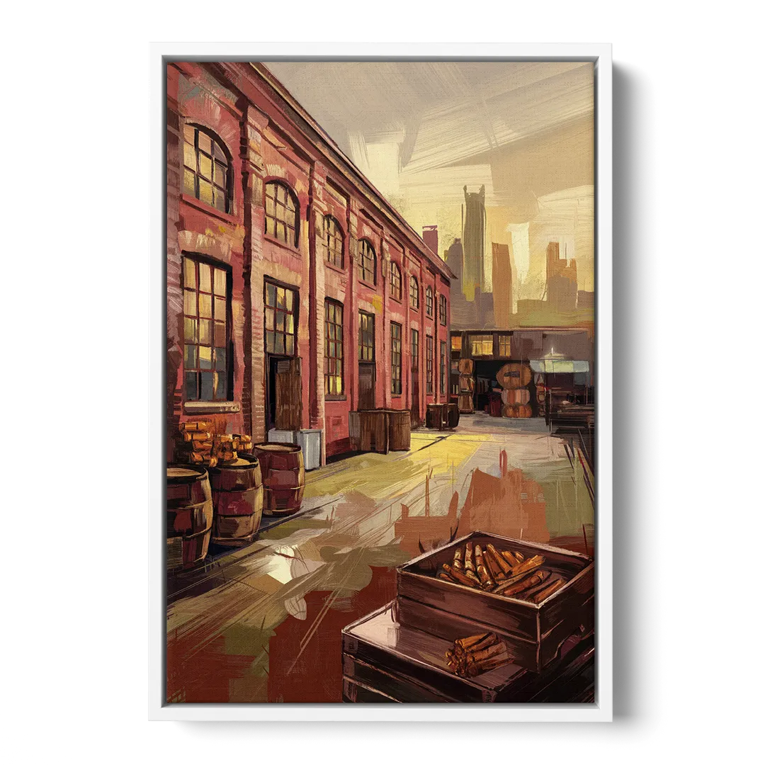Durham Tobacco Warehouse Charm Front - White Canvas Wall Art